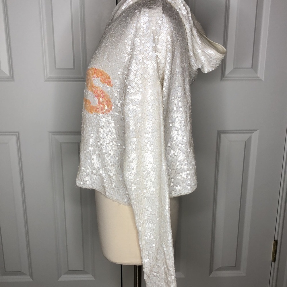 WILDFOX White Label Celebration Billie “YES” Sequin Pullover in White XS - Picture 6 of 10